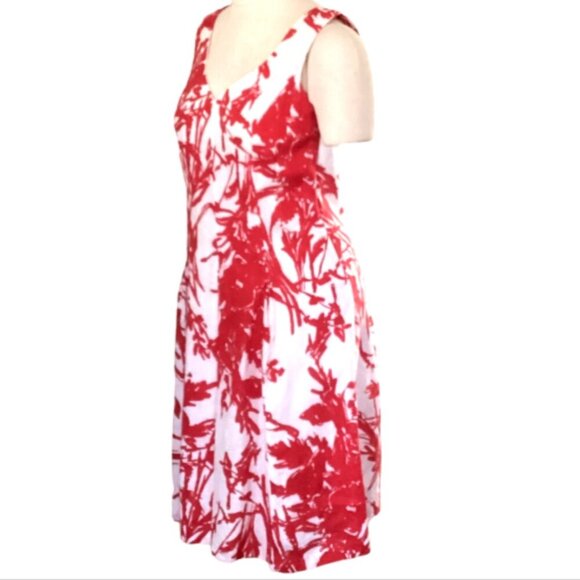 Coldwater Creek Linen Sleeveless Fit & Flare Midi Dress Red & White S/M/6 156R - Picture 3 of 10